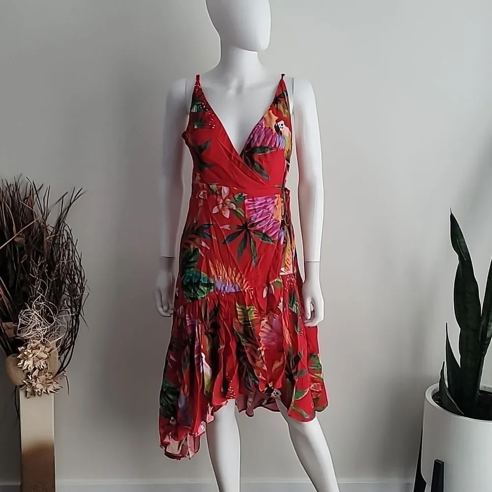 Farm Rio Red Macaw Wrap Dress - Picture 3 of 13